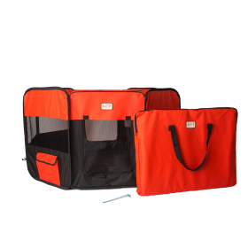 Armarkat Pp002R-Xl Portable Pet Playpen In Bk And Rd Combo