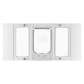 Cat Door for Window, Adjustable to Fit Window Width 27"-32", 4 Secure Lock Modes, Aluminum Frame and High-Transparency Glass, Magnetic Closure