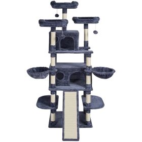 Cat Tree for Indoor Cats, 68.5" Cat Tower with 2 Cat Condos, Sisal Scratching Post, Hammocks, Top Perches, Jumping Platforms and Ramp