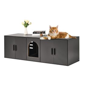 Cat Litter Box Enclosure for 2 Cats, Litter Box Furniture Hidden with Double Rooms, Wooden Cat Box Cabinet Fit Most of Litter Box