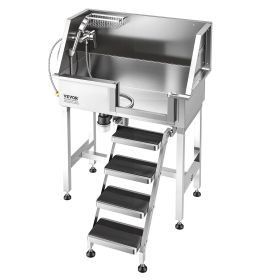 34" Dog Washing Station, Stainless Steel Pet Grooming Tub Bathtub, Professional Dog Wash Sink with Shower, Faucet, Soap Holder